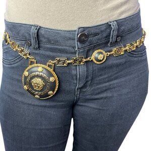 VERSACE: Gold, Metal "Medusa" Logo Long Necklace / Belt #202